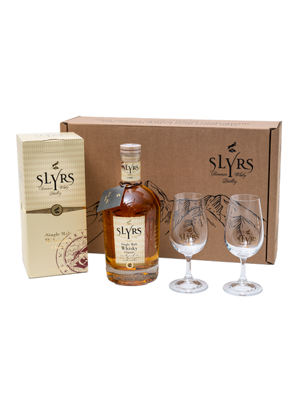 Geschenkbox SLYRS Single 0,7l 2 Degustationsgläser - 43% vol. Whisky Malt Whisky - SLYRS inkl. SLYRS Classic
